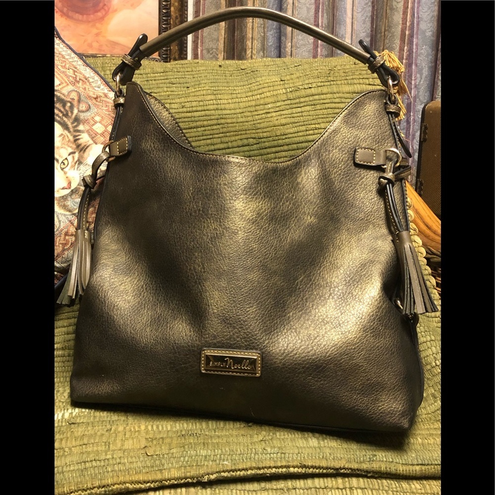 SIMPLY NOELLE-Gold / Green / Brown Blended Colors Metallic Large Shoulder Bag​.